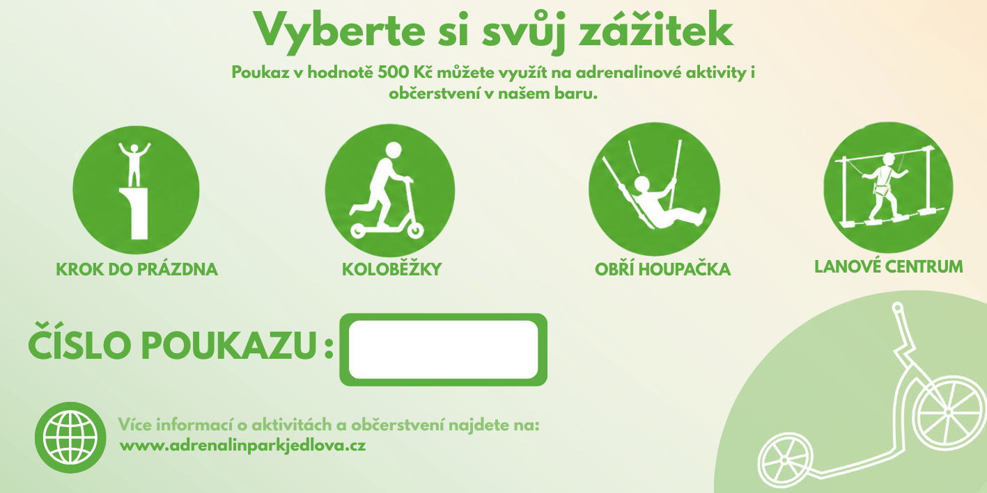 Dárkový poukaz v hodnotě 500 Kč — zadní strana s možnostmi využití